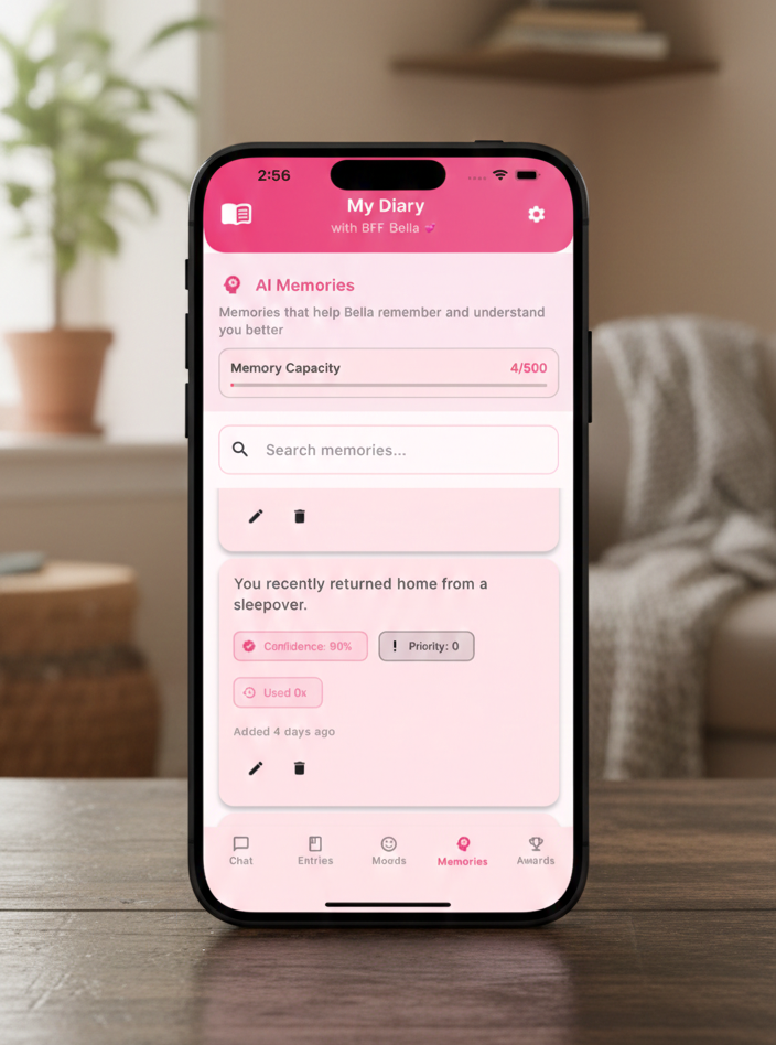 BFF Bella memories list and private timeline